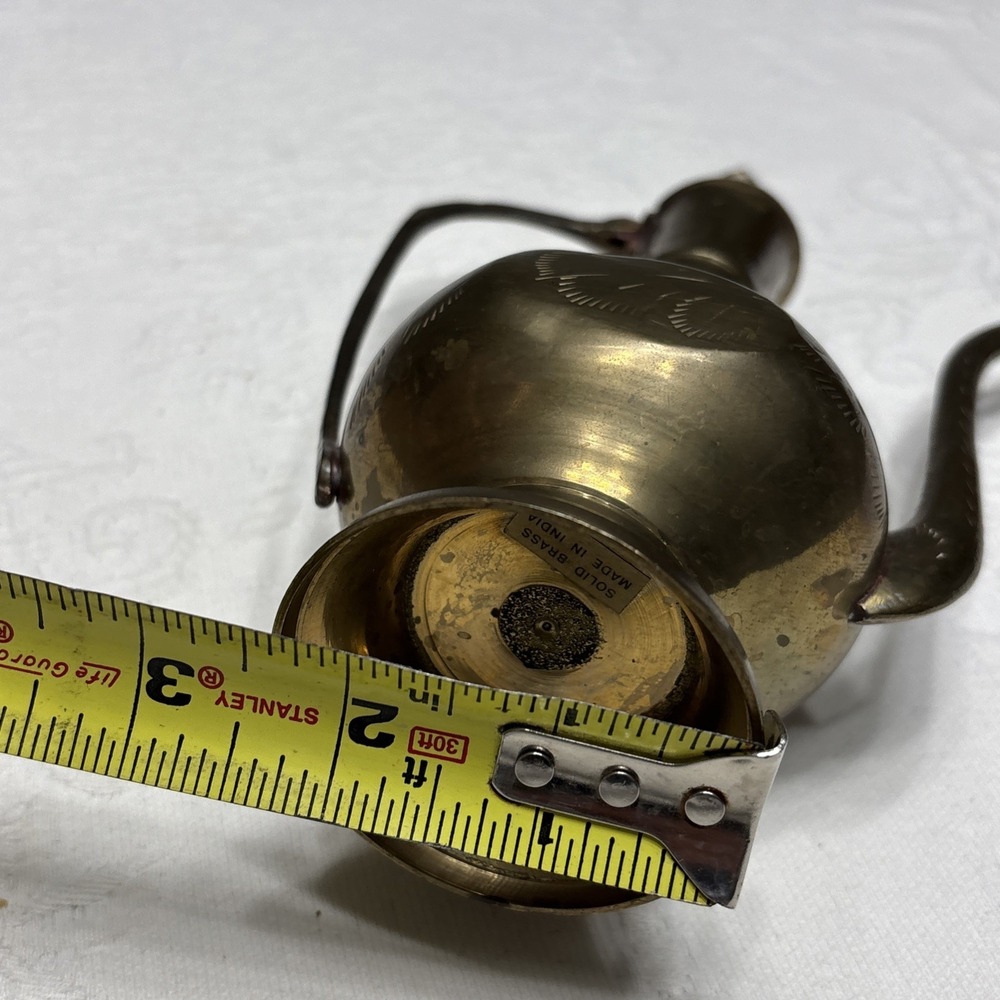 Antique Indian Brass Teapot decor With Hinged Lid 10" Tall - Picture 4 of 16